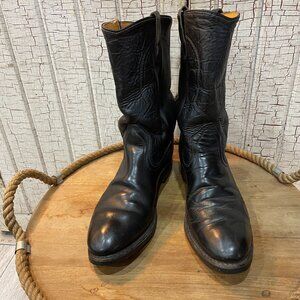 Vintage 60's Custom Cowboy Western Black Leather Boots 10